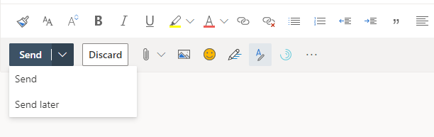 Screenshot from new message in OWA showing Send Later option