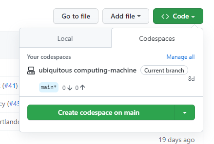 Screenshot of the Codespace in GitHub
